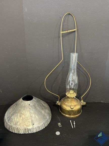 Antique Tin Hat Hanging Hurricane Lamp