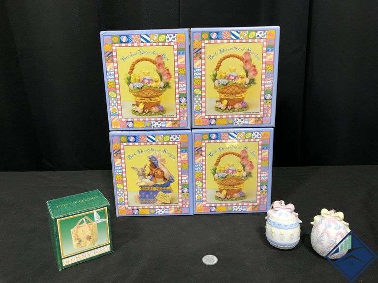 Easter Porcelain Decorative Box, Ornaments & Bunny Bag