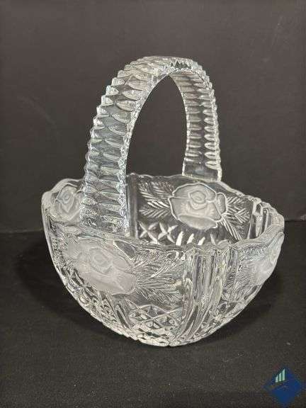 Crystal Glass Basket & Floral Teapot