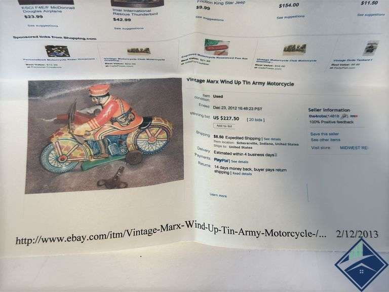 Marx Wind Up Tin Toy Motorcycle