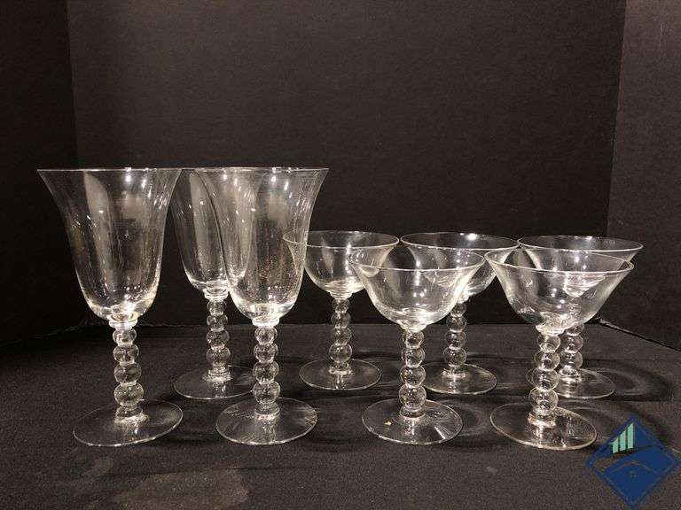 Vintage Imperial Glass Candlewick Water Goblet Set with Platter