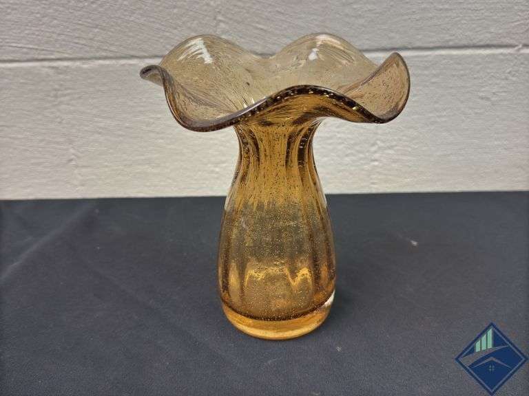 8” Blown Art Glass Waved Vase