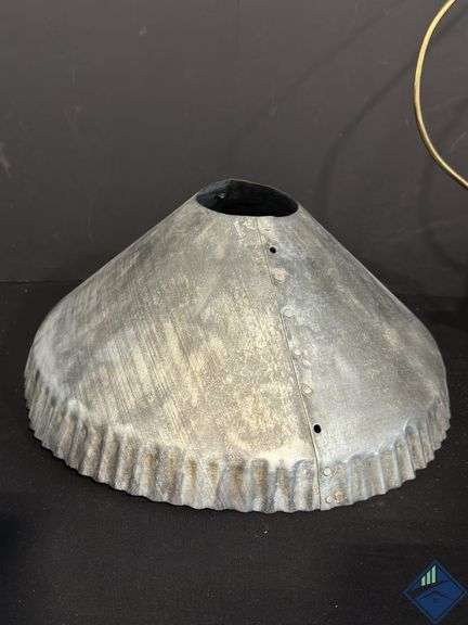 Antique Tin Hat Hanging Hurricane Lamp