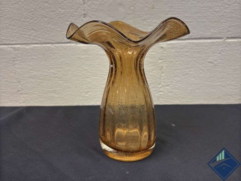 8” Blown Art Glass Waved Vase