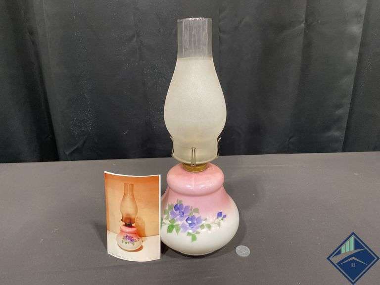 16” Pink & White Handpainted Floral Hurricane Lamp