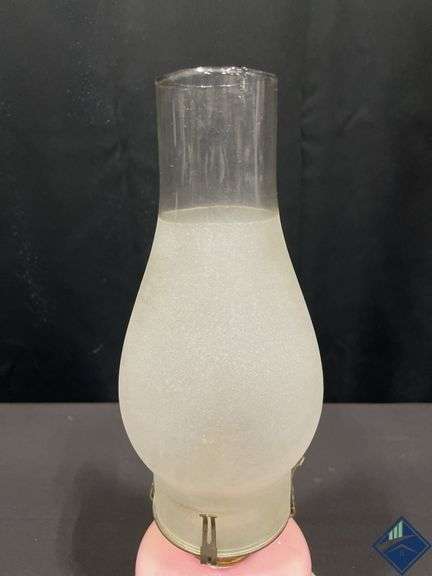 16” Pink & White Handpainted Floral Hurricane Lamp