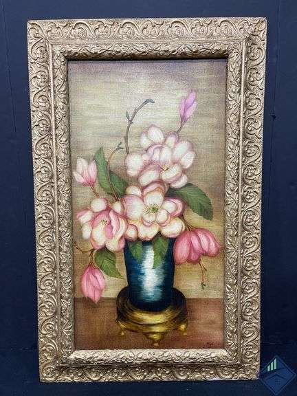 Signed Marie Wood Magnolia Filled Vase Painting