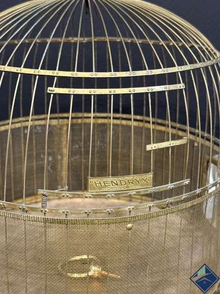 13” Brass Birdcage with Milk Glass Feeders