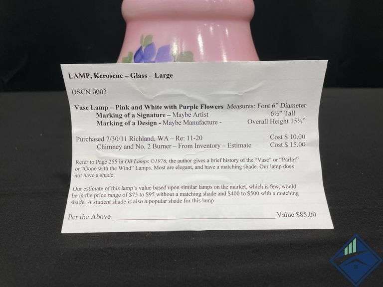 16” Pink & White Handpainted Floral Hurricane Lamp