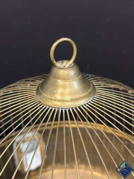 13” Brass Birdcage with Milk Glass Feeders