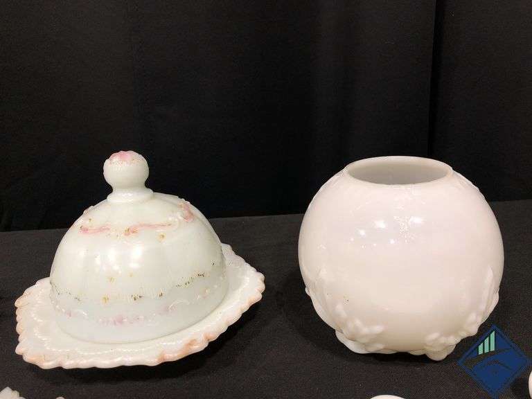 Milky Glass Plates, Bowl & Covered Dish