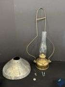 Antique Tin Hat Hanging Hurricane Lamp