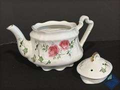 Crystal Glass Basket & Floral Teapot