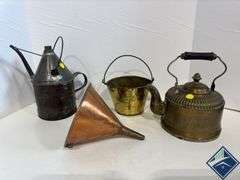 Brass & Copper Teapot, Funnel, Bucket, etc.