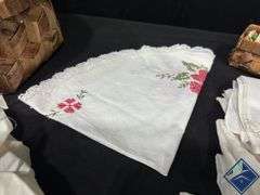 Embroidery Basket with Hoops, Linens, and Threads