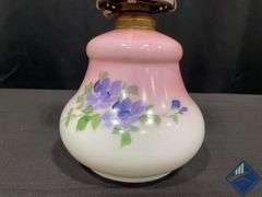 16” Pink & White Handpainted Floral Hurricane Lamp