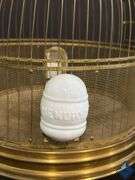 13” Brass Birdcage with Milk Glass Feeders