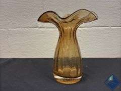 8” Blown Art Glass Waved Vase