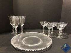 Vintage Imperial Glass Candlewick Water Goblet Set with Platter
