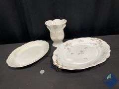 2 Large China Platters and 8” Vase