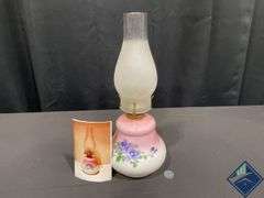 16” Pink & White Handpainted Floral Hurricane Lamp