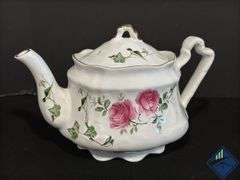 Crystal Glass Basket & Floral Teapot