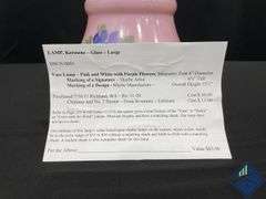 16” Pink & White Handpainted Floral Hurricane Lamp