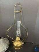 Antique Tin Hat Hanging Hurricane Lamp