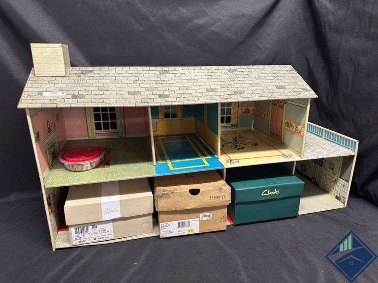 Vintage Tin Doll House with Contents