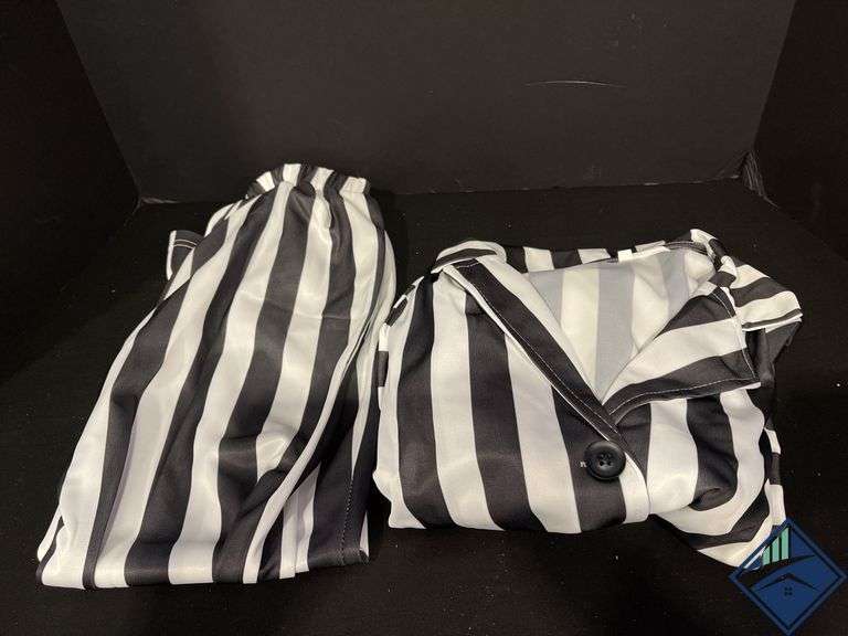 Black & White Striped Button Up Shirt with Black Tie *NEW*