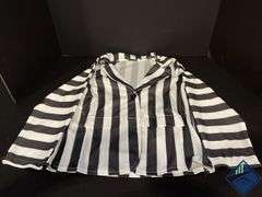 Black & White Striped Button Up Shirt with Black Tie *NEW*