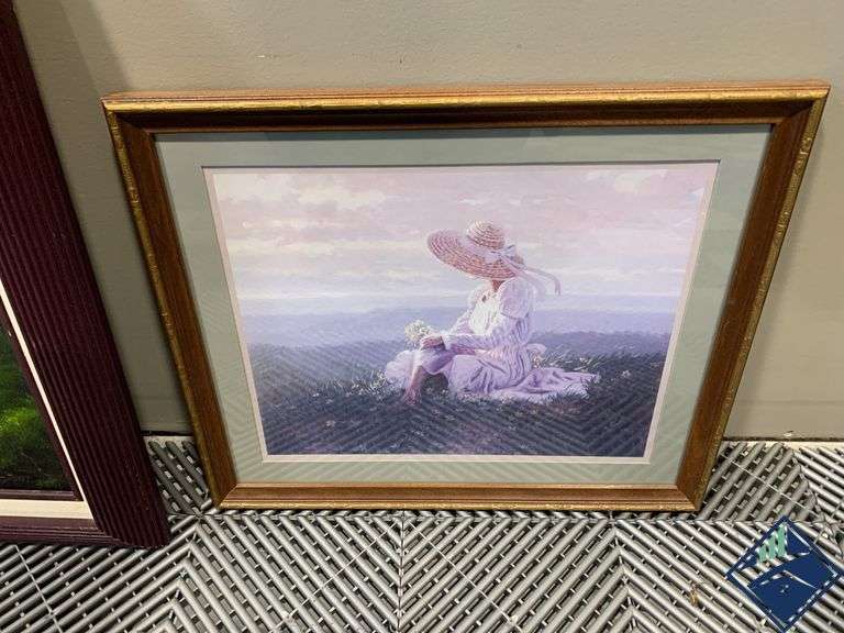 Framed Barn Print, Girl in Field & Painted Canvas of Creek