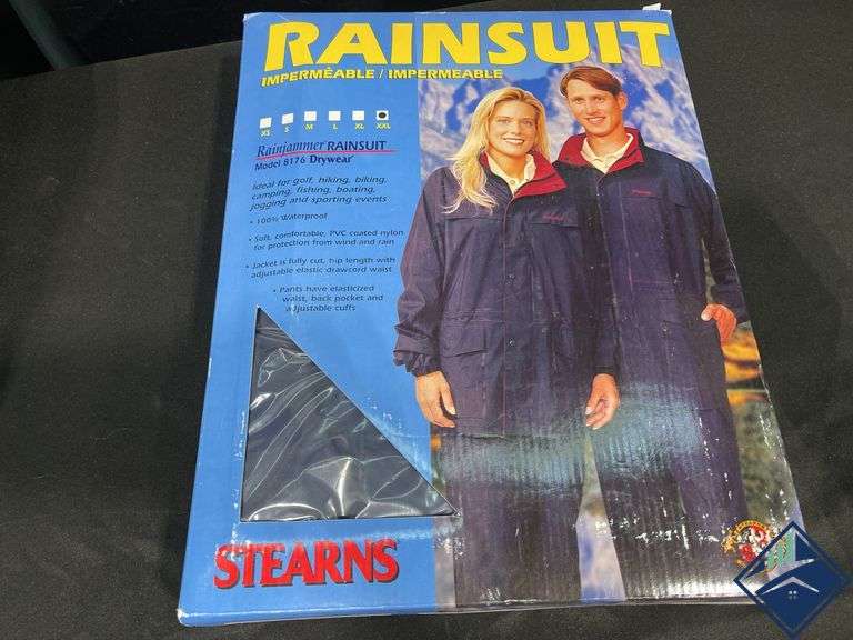 Rain Suit, Aluminum Can Crusher, & American Tourist Bag