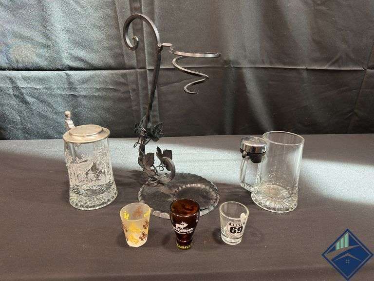 Metal Wine Bottle Holder, Beer Steins  Shot Glasses