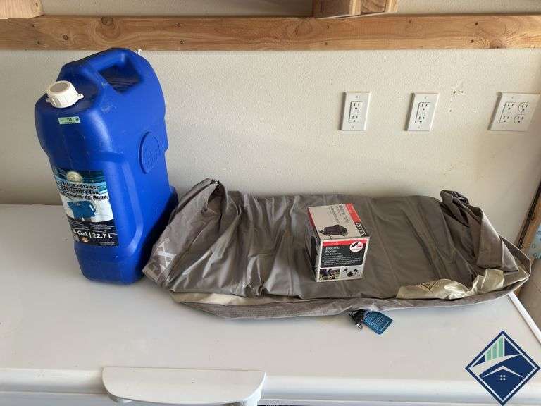 6gal Water Container, Intex Twin Air Bed, and Electric Pump