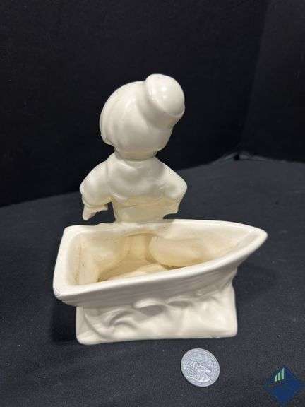 Ceramic Dog Figurine, Victorian Lady, and Sailor Boy Planter