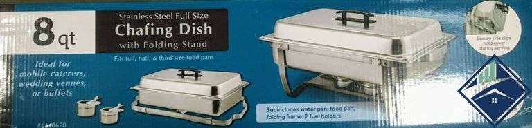Winco 8qt Stainless Steel Full Size Chafing Dish w/ Folding Stand