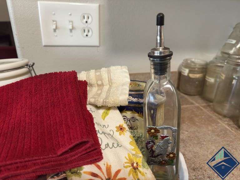 Canisters, Tea Towels, Serving Tray, etc.