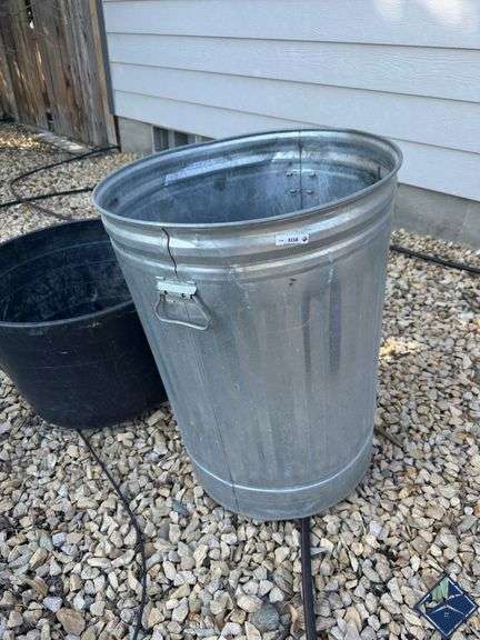 Metal Trash Can & Large Plastic Planter