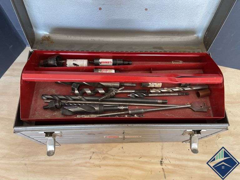 Vintage Craftsman Portable Metal Tool Box, Hole Saw Bits, etc.