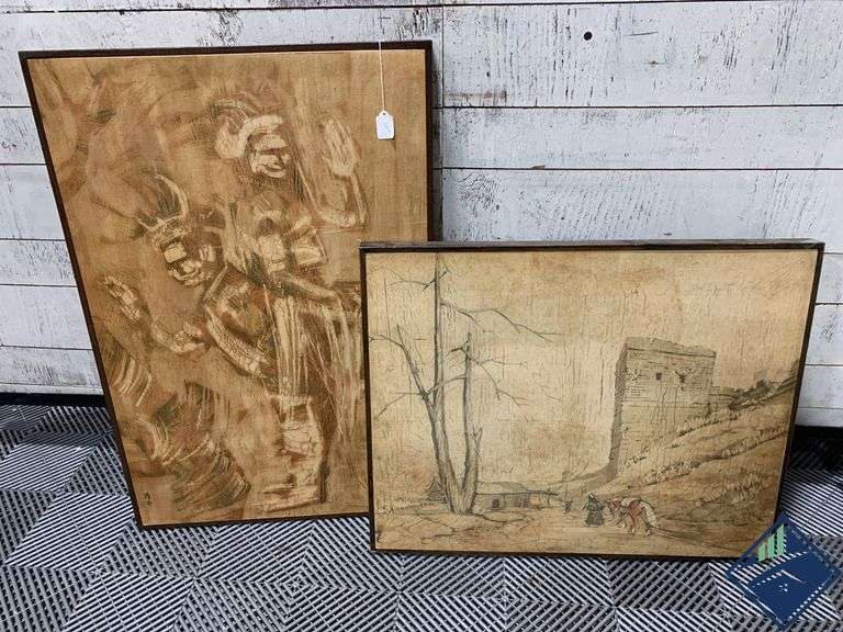 Vintage Framed Asian Canvas Art