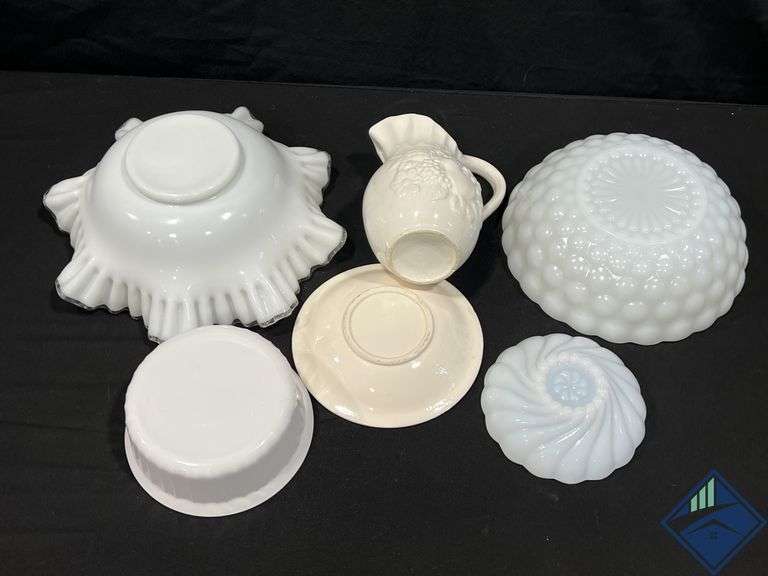 White Glass Decorative Bowls, etc.
