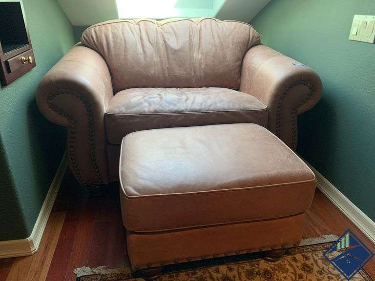 Overstuffed Hide-A-Bed Chair with Matching Ottoman *Upstairs (SEE STAIRS), Heavy*