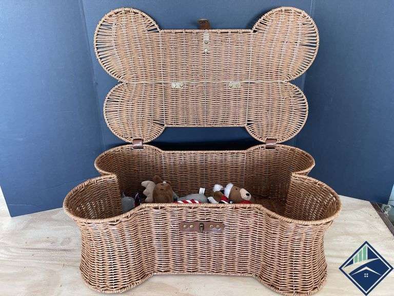 Wicker Dog Bone Basket with Dog Toys