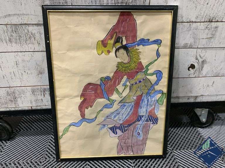 Framed Painting of Asian Ribbon Dancer