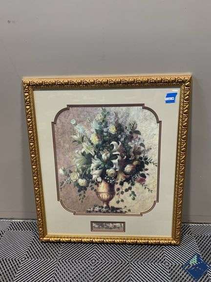 Large Golden Framed Floral Print with The Prayer of Jabez