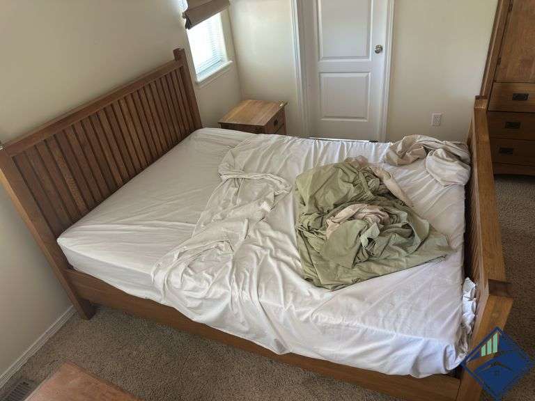 Queen BedFrame with Mattress & Sheets