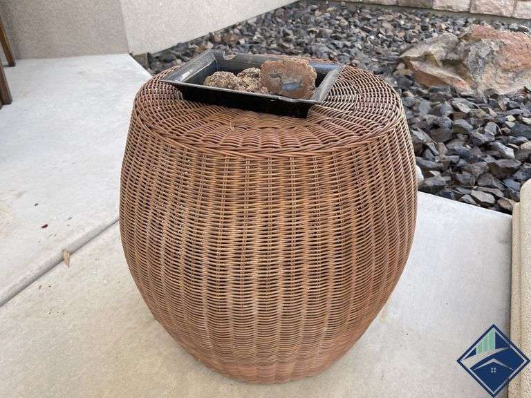 Pottery Barn Side Table with Decorative Rocks