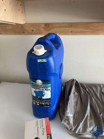 6gal Water Container, Intex Twin Air Bed, and Electric Pump