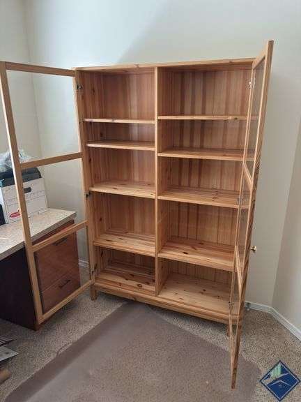 Wooden Bookshelf with Glass Panel Door